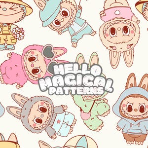Colorful Monster Seamless Pattern, Cartoon Monsters Seamless Design for All Printable Surfaces, RGB and CMYK files