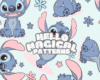Kawaii Monster Seamless Pattern, Cartoon Blue Monster Seamless Pattern for All Printable Surfaces