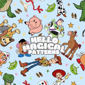 Magical Toys Seamless Pattern, Cartoon Toy Friends Seamless Pattern for All Printable Surfaces