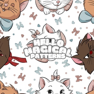 Naadloos patroon Magical Cats, naadloos cartoonpatroon, herhalend bestand voor stofsublimatie, RGB- en CMYK-bestanden