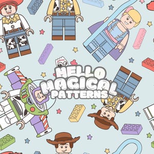 Magical Story Friends Blocks Seamless Pattern, Cartoon Friends Nahtloses Muster, sich wiederholende Datei für alle Druckbaren Oberflächen, RGB und CMYK
