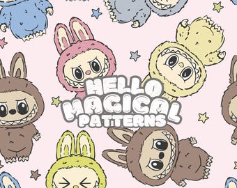 Magical Cute Monster Seamless Pattern, Repeating file for all Printable Surfaces, RGB and CMYK files