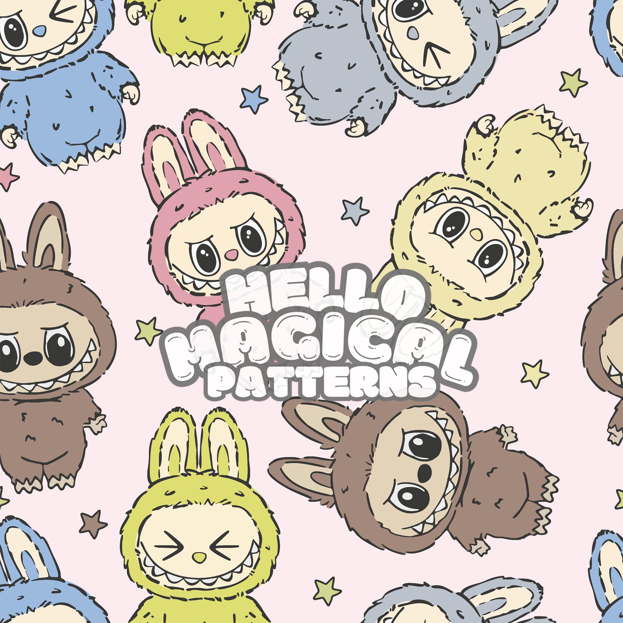 Magical Cute Monster Seamless Pattern, Repeating file for all Printable Surfaces, RGB and CMYK files
