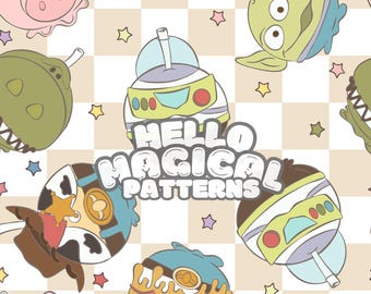 漫画のキャンディフレンズのシームレスパターン：印刷可能な表面ファイル（JPG）