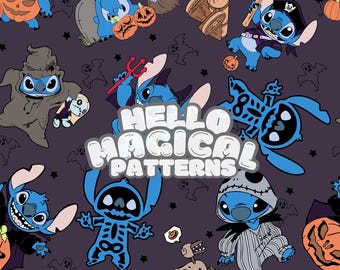 Magical Halloween Seamless Pattern, Halloween Blue Monster Seamless Design,Repeating file for Halloween