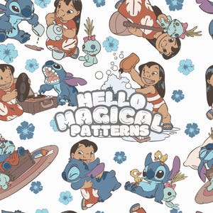 Modèle sans couture de monstre bleu et amis, conception sans couture de dessin animé, modèle pour toutes les surfaces imprimables, modèle de sublimation pour le tissu