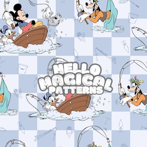 Magische Fischer Freunde Musterdesign, Cartoon Sommer Maus und Freunde Musterdesign, sich wiederholende Datei für alle druckbaren Oberflächen