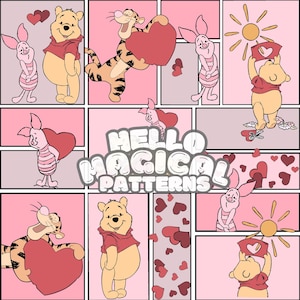 Patrón sin costuras del día de San Valentín, patrón sin costuras de oso y cerdo de dibujos animados, patrón digital para todas las superficies imprimibles, RGB y CMYK