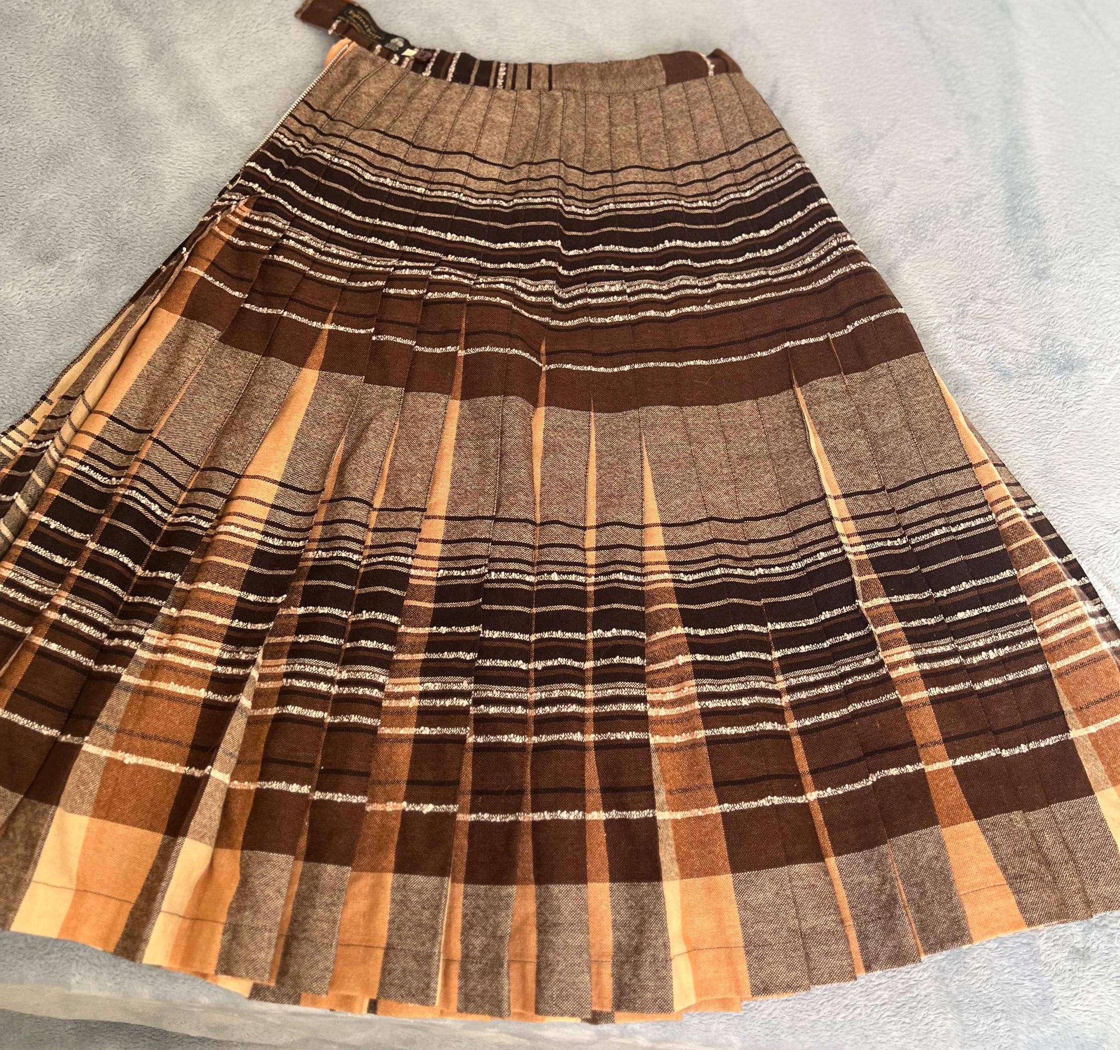 Wool Skirt Brown Plaid Skirt Wool Skirt, Long Wool Plaid Skirt - Main Image