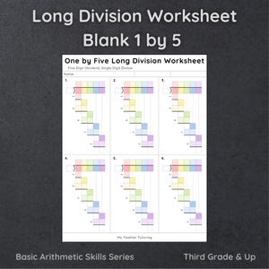 Blank Worksheet Create Your Own Long Division One by Five Decimals Practice Problems Homework Rainbow Single Digit Divisor Multi Dividend