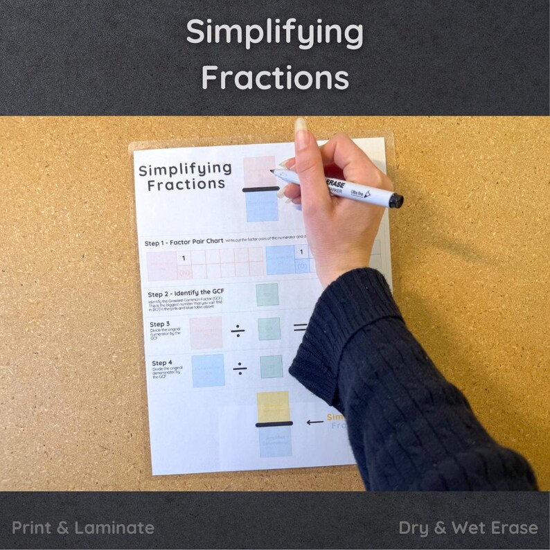 Simplifying Fractions Greatest Common Factor GCF Factorization Pastel ...