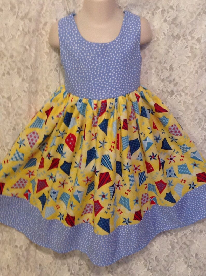 Matching jumper style dresses for Child sz 6 and American Girl Bitty Baby or My Twinn doll LAST ONE SALE Fly a Kite