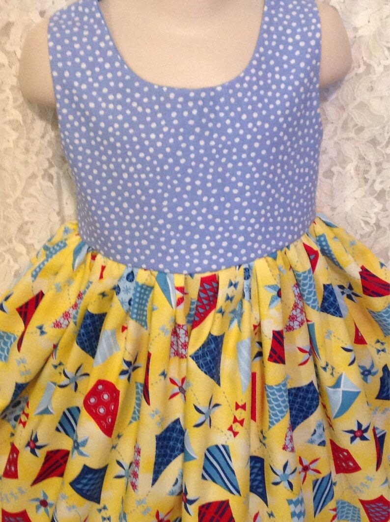 Matching jumper style dresses for Child sz 6 and American Girl Bitty Baby or My Twinn doll LAST ONE SALE Fly a Kite