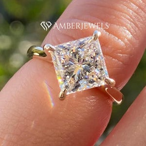 Solid Gold Princess Cut Moissanite Engagement Ring - 4CT Princess Cut Solitaire Ring - Princess Wedding Ring -Brilliant Moissanite Solo Ring