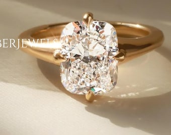 4.00 CT Elongated Cushion Cut Moissanite Engagement Ring, Compass Solitaire Elongated Cushion Cut Proposal Ring, 14K Solid Gold 4 Prong Ring