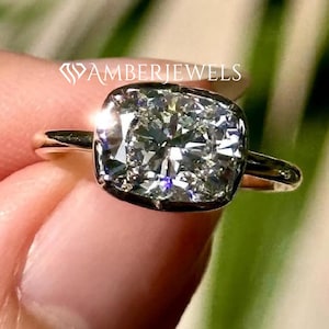 Minimalist Modern Cushion Cut Bezel Set Anniversary Ring, 14k Solid Yellow Gold 2.00 CT Bezel Set Cushion Cut Moissanite Engagement Ring.