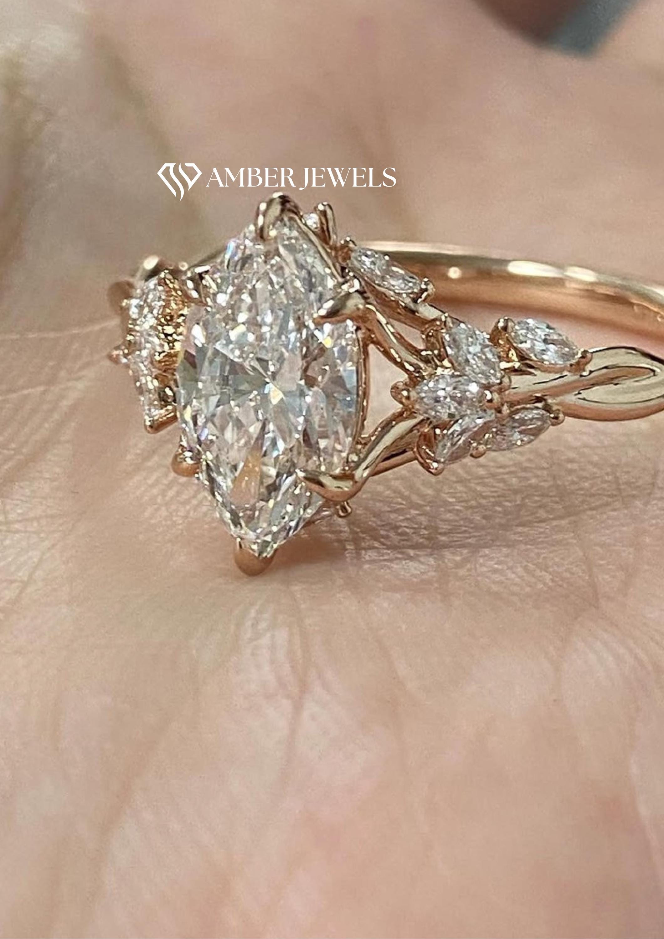 Vintage Art Deco 3.00CT Marquise Cut Engagement Ring, Antique Art Deco Style Marquise Cut Wedding Ring With Twist Band, Anniversary Gift.