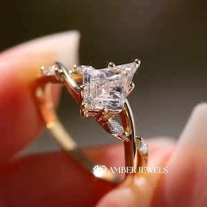 Kite Cut Moissanite Engagement Ring For Women With Marquise Cut Stones & Infinity Twist Band, Kite Cut Moissanite Solitaire Anniversary Ring