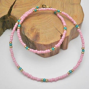 Girly Delicate Pink Choker Necklace Gift, Choker Necklace Gift, Seedbead Pink Necklace, Delicate Necklace For Girls, Dainty Pink Necklace