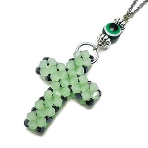 Handmade Cross Charm, Cross Protection, New Car Protection, Cross Mirror Charm, Rear View Mirror Charm, Beaded Cross Charm, New Car Gift