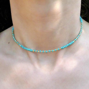 Zierliche Choker Halskette Geschenk, Minimalist Kette, Zarte Halskette, Zarte Halskette, Türkis Halskette, Türkis Perle Choker, Sommer Geschenk für Mädchen