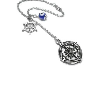 Kompasbedel, wielbootbedel, autospiegelbedel, autospiegelhanger, boze Eeye-bedel, cadeau nieuwe auto, autohanger, vrouw cadeau, kompas cadeau