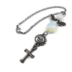 Angel Mirror Charm, Rearview Mirror, Car Protection Charm, Car Pendant, Moonstone Gift, Car Jewelry, Angel Gift, Protection Gift, Cross Gift