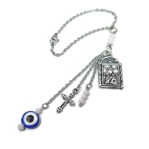 St Christopher Car Mirror Charm Protection, Virgin Mary Car Gift, Virgin Mary Rear View Charm, Madonna Protection Gift, Angel Car Gift