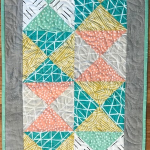 Teal and Gray Hourglass Triangle Table Runner