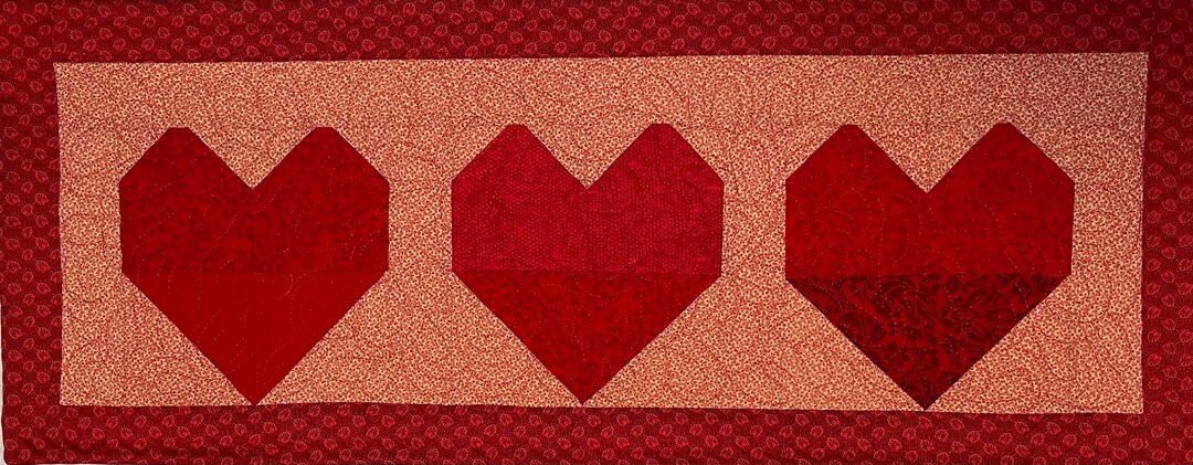 Valentine's Day Three Heart Table Runner #1 - Etsy