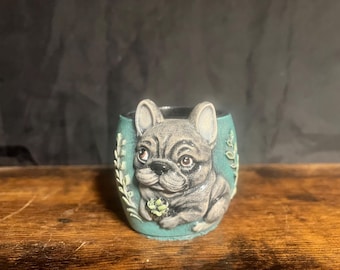 Decorative Frenchie Bulldog Concrete Planter - Hand-Painted Unique Garden Decor