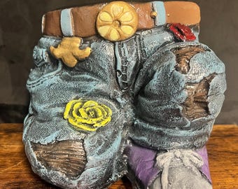 Knealing Jeans 8 Large Concrete Planter Denim Jeans and Concrete Plant Pots Colored Large Concrete Planter Concrete Vessel Christmas Gifts