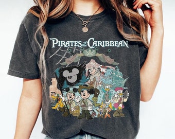 Retro Disney Pirates Of The Caribbean Comfort Colors shirt, Disney Family Vacation shirt, Mickey And Friends Caribbean Shirt, Disneyland Tee