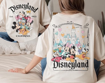 chemises vintage Disneyland Est 1955 Mickey et ses amis, chemises famille Disney 2025, t-shirt voyage rétro Disneyland, chemises vacances en famille Disney