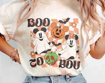 Retro Boo To You Disney Halloween Shirt, Retro Mickey Minnie Ghost Shirt, Halloween Women Tee, Cute Fall Shirt, Disney Halloween Trip Tee