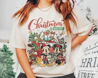 Vintage Mickey And Friends Christmas On Main Street Shirt, Disney Christmas Shirt, Mickey's Very Merry Christmas Party, Family Xmas Shirt