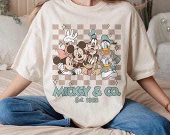 Retro Mickey and Co 1928 Shirt, Retro Mickey and Friends Shirt, Disney 2025 Trip Shirt, Checkered Mickey Shirt, Disney Family Vacation Shirt