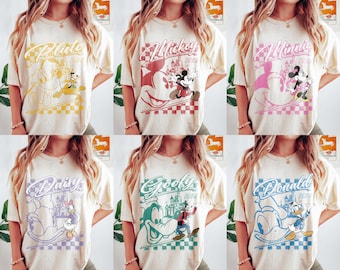 Vintage Disney Mickey And Friends Classic Shirt, Checkered Mickey Shirt, Disneyworld Shirt, Disneyland Shirt, Disney Family Vacation Shirts