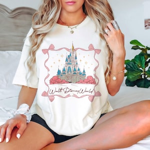 Cute Disneyworld Castle Coquette Bow Comfort Colors Shirt, Disneyworld Shirt, Disney Girl Trip Shirt, Disney Women&#39;s Shirt, Disney Vacay Tee