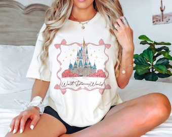 Cute Disneyworld Castle Coquette Bow Comfort Colors Shirt, Disneyworld Shirt, Disney Girl Trip Shirt, Disney Women's Shirt, Disney Vacay Tee