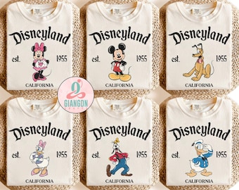Maglietta retrò con tutti i personaggi Disneyland, maglietta Topolino e i suoi amici, maglietta Disneyland Trip 2026, magliette del gruppo Disney, magliette della famiglia Disney
