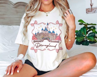 Cute Disneyland Castle Coquette Bow Comfort Colors Shirt, Disneyland Shirt, Disney Girl Trip Shirt, Disney Women's Shirt, Disney Vacay Shirt