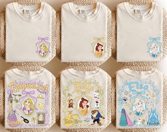 Coquette Bows Disney All Princesses Characters Shirt, Cinderella Snow White Ariel Belle Rapunzel Tee, Girl Disney Trip Tee, Princess Castle