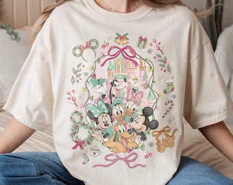 Retro Coquette Bow Disney Christmas Magic Castle Shirt, Disney Holiday Shirt, Mickey's Very merry Christmas Shirt, Disney Family Xmas Shirt