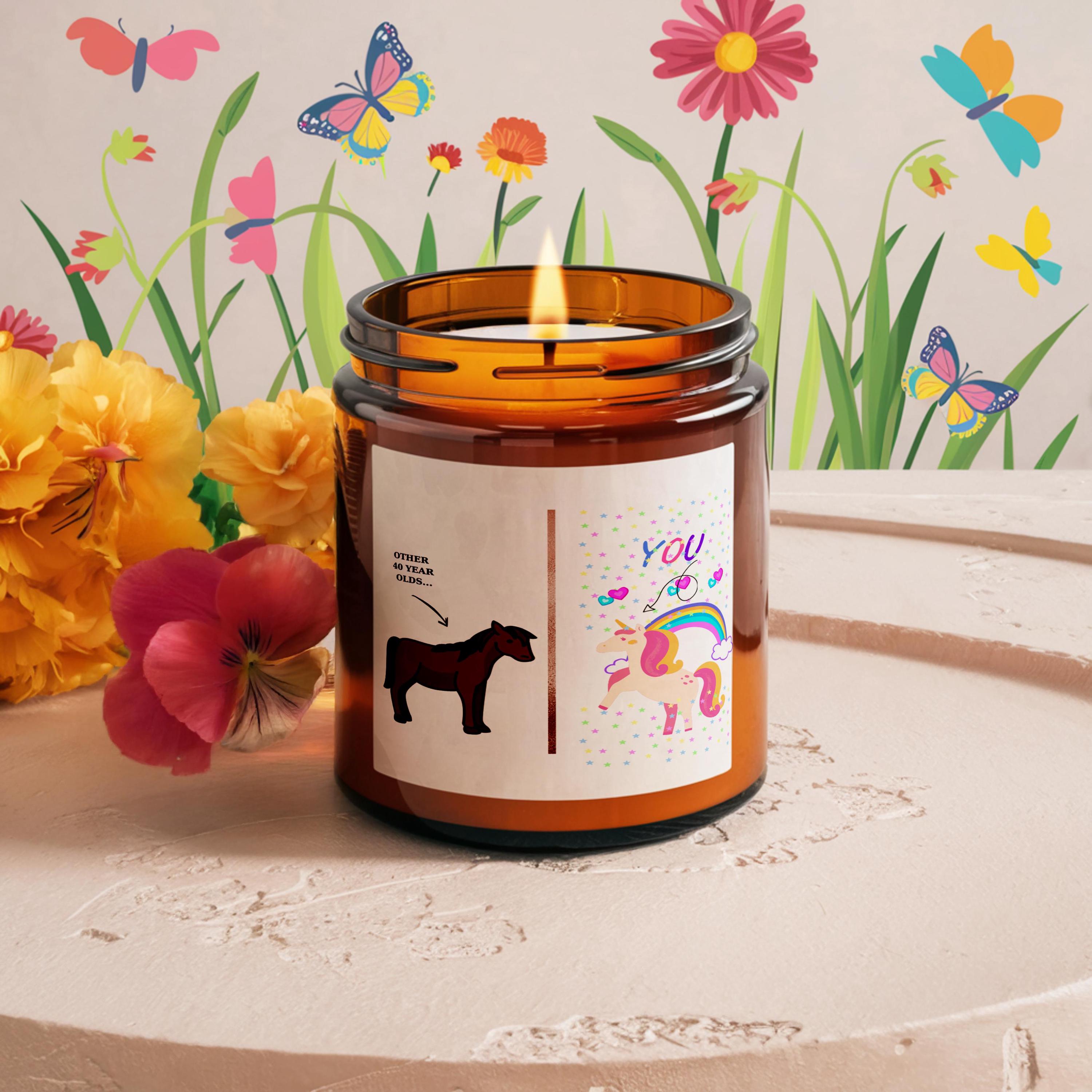 40th Birthday Soy Candle: Horse Illustration, Eco-Friendly Gift