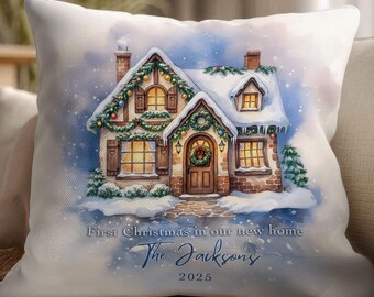First Xmas Pillow Personalized Faux Suede Christmas Pillows with Custom Family Name