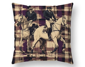 Equestrian Decor Pillows and Pillow Cases Plaid Design Cushion Covers Gift Ideas Riding Sport Room
