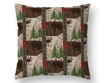 Lodge Luxory Pillows, Bear and Moose Pillow Cases, Rustic Cabin Decor, Woodland Throw Pillows