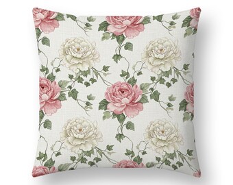 White Pink Peony Pillow and Pillow Cases, Floral Home Decor, Botanical Throw Pillows, Elegant Bedroom Accent, Decorative Cushions