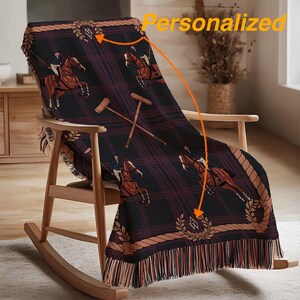 Coperta tessuta con iniziali personalizzate, monogramma equestre, polo